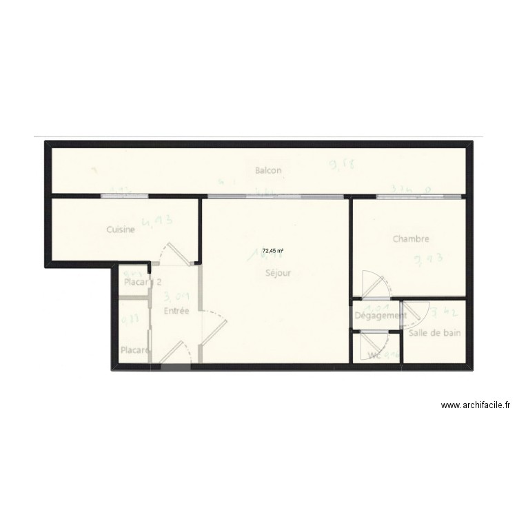 Roos 1. Plan de 1 pièce et 72 m2