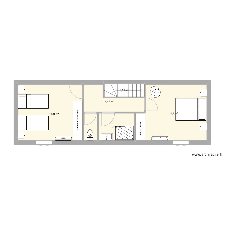 etage. Plan de 5 pièces et 40 m2