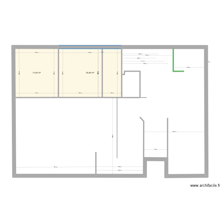 Rez chaussée 05. Plan de 2 pièces et 28 m2