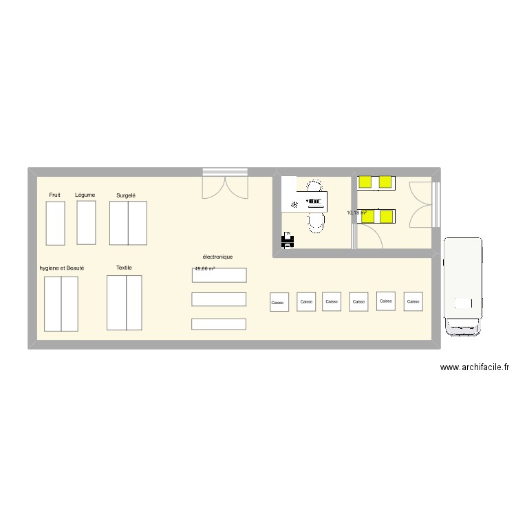 carrefour canettttt. Plan de 2 pièces et 60 m2