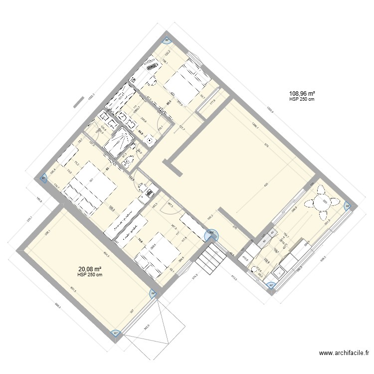 Claude monet. Plan de 2 pièces et 129 m2