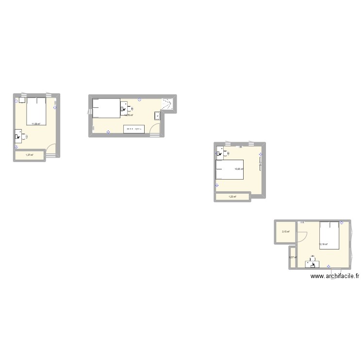 Parlement par chambre. Plan de 8 pièces et 52 m2