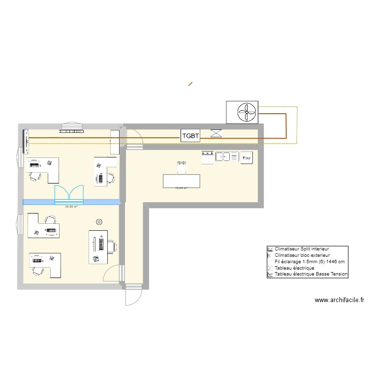 plan de chanas auto. Plan de 2 pièces et 56 m2