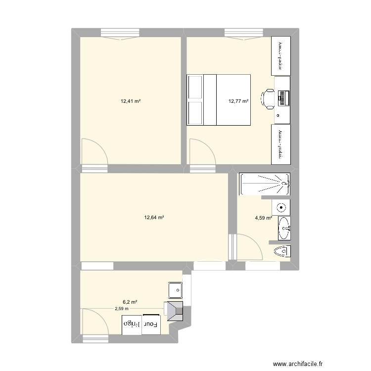 Marie Louise. Plan de 5 pièces et 49 m2