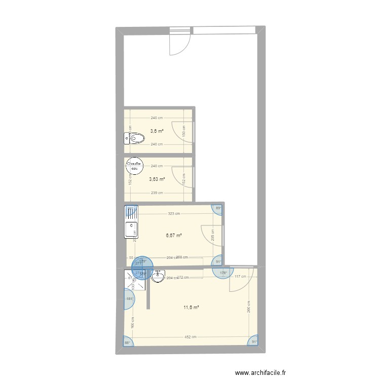 pizzeria1. Plan de 4 pièces et 25 m2