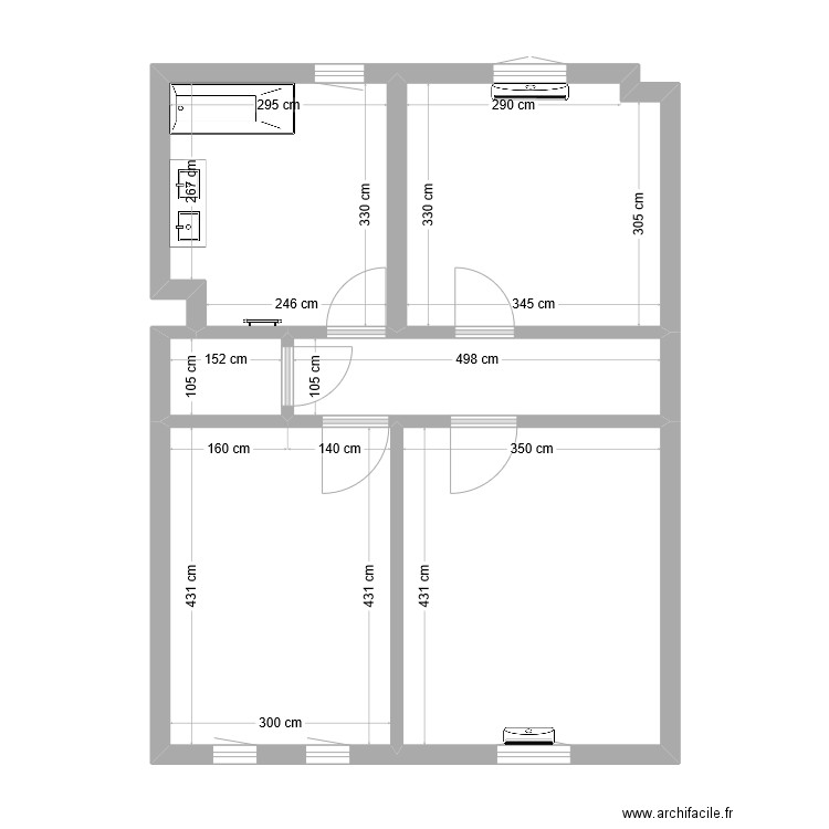 Etage Caro. Plan de 6 pièces et 55 m2