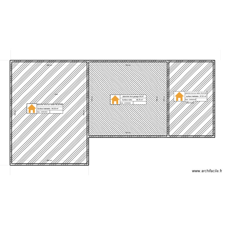 plancher sur radier+ plancher garage. Plan de 3 pièces et 141 m2