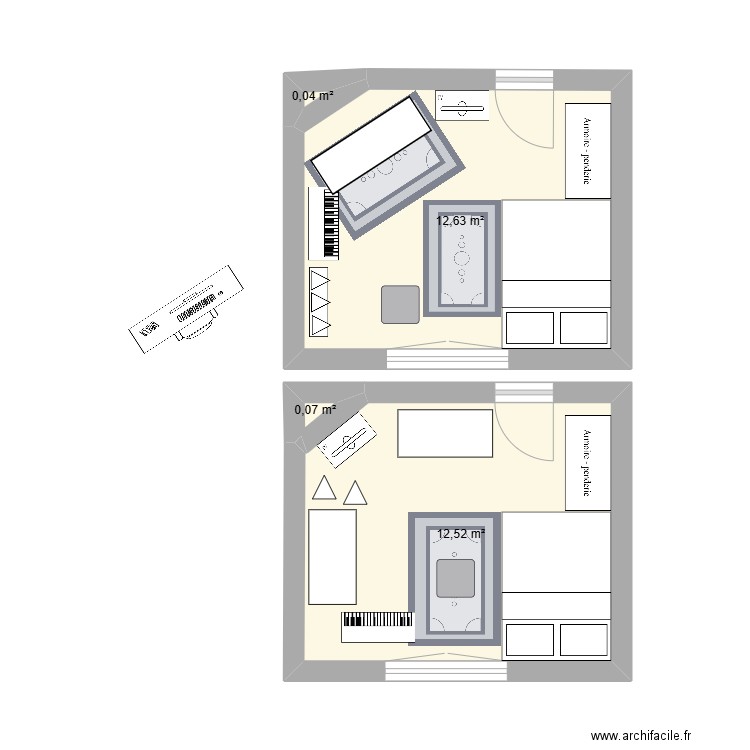 Chambre Charles Tillon. Plan de 4 pièces et 25 m2