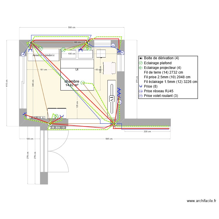 extension. Plan de 1 pièce et 15 m2