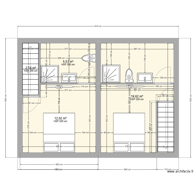 projet comble. Plan de 4 pièces et 39 m2