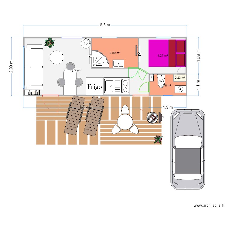 mobil. Plan de 5 pièces et 24 m2