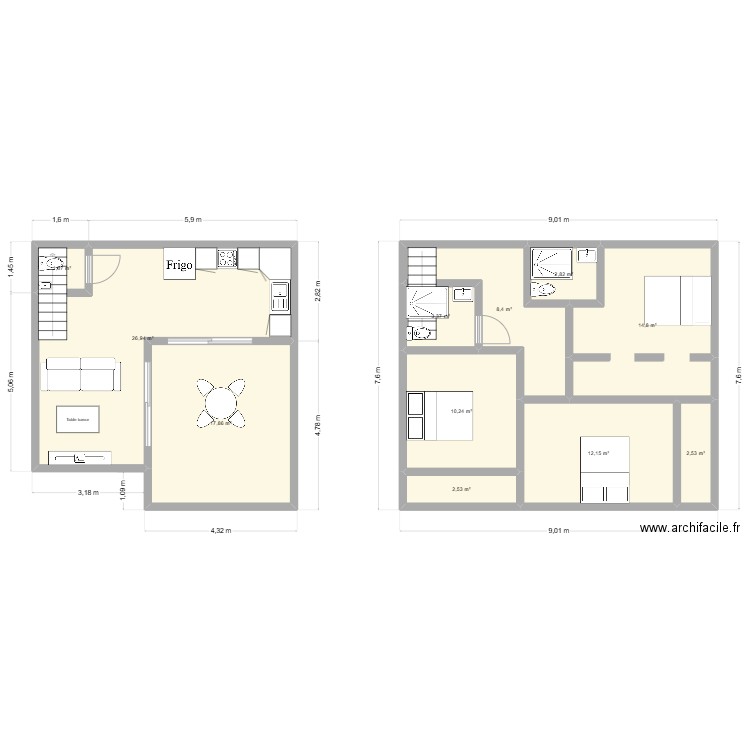 Maison 117 m² a étage terrain pente. Plan de 11 pièces et 103 m2