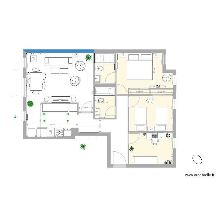 Gijon 5 commode. Plan de 6 pièces et 38 m2