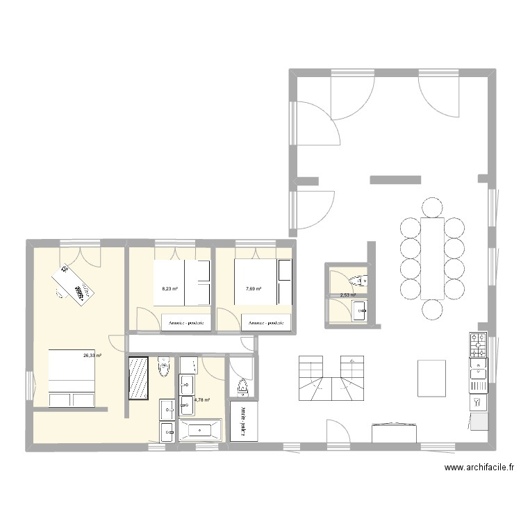 Bernay. Plan de 5 pièces et 50 m2