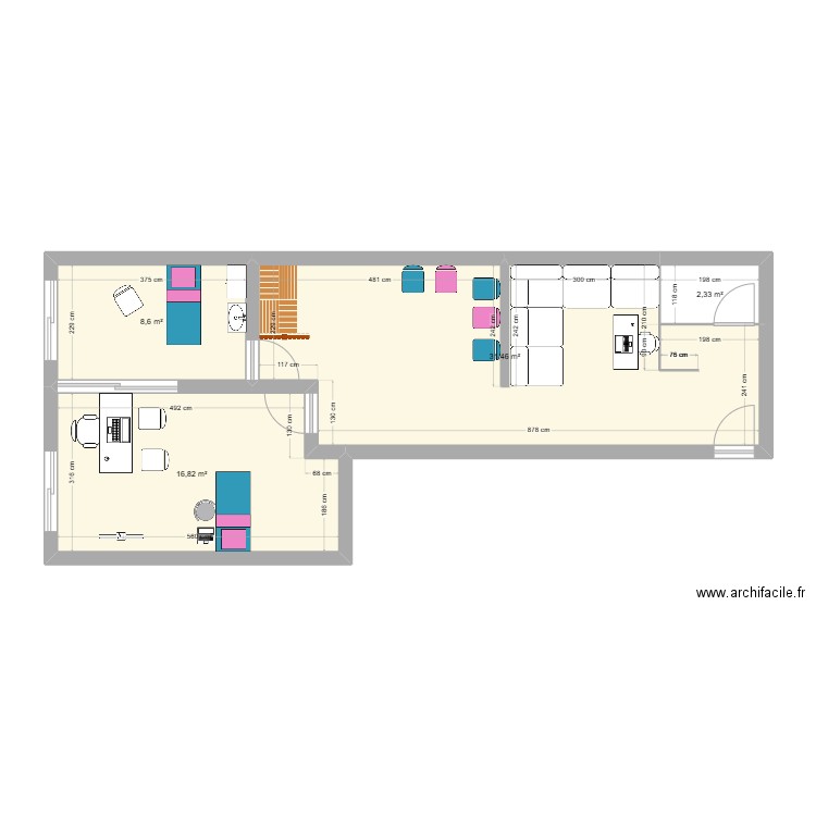 5eme etage modifie. Plan de 4 pièces et 59 m2