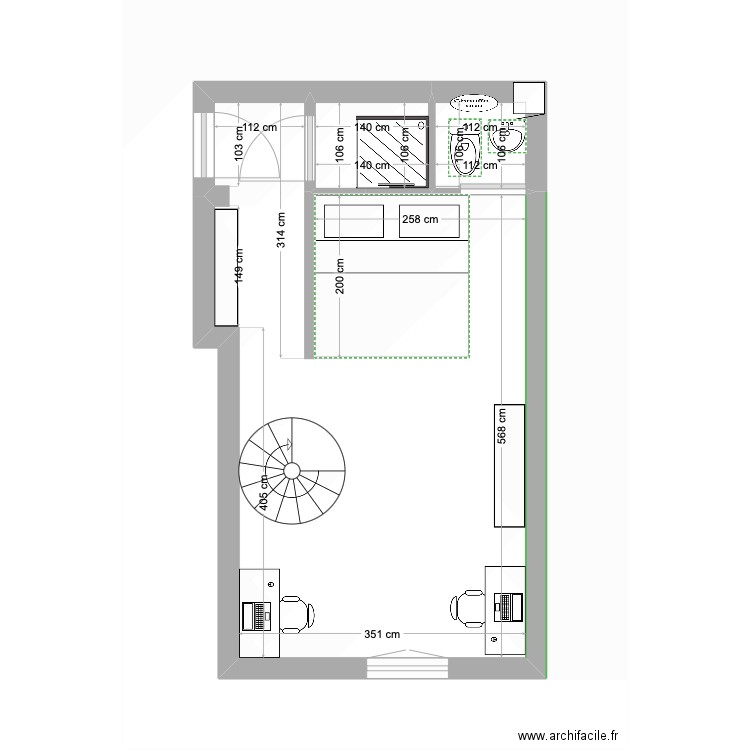 studio3. Plan de 3 pièces et 24 m2