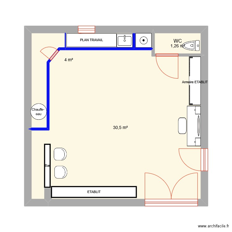 ATELIER. Plan de 3 pièces et 36 m2