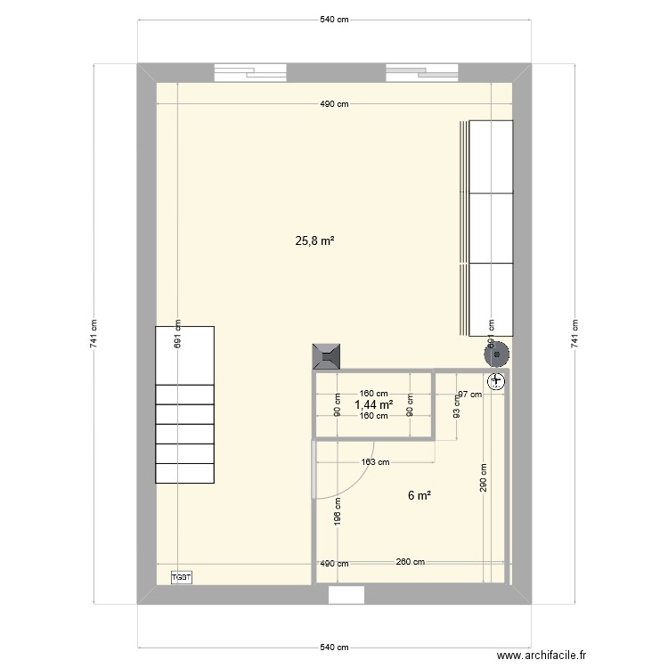 rez de chaussez. Plan de 3 pièces et 41 m2