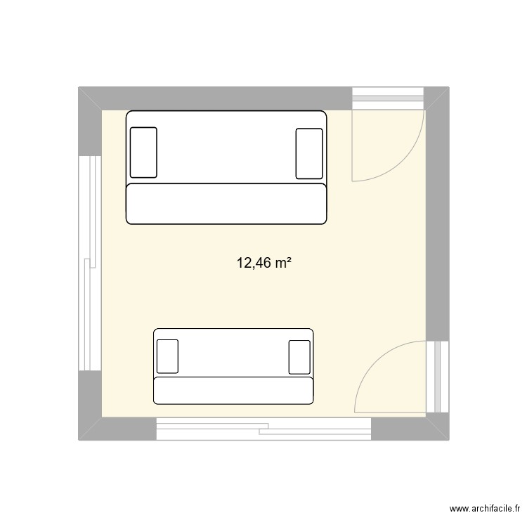 salon chbre. Plan de 1 pièce et 12 m2