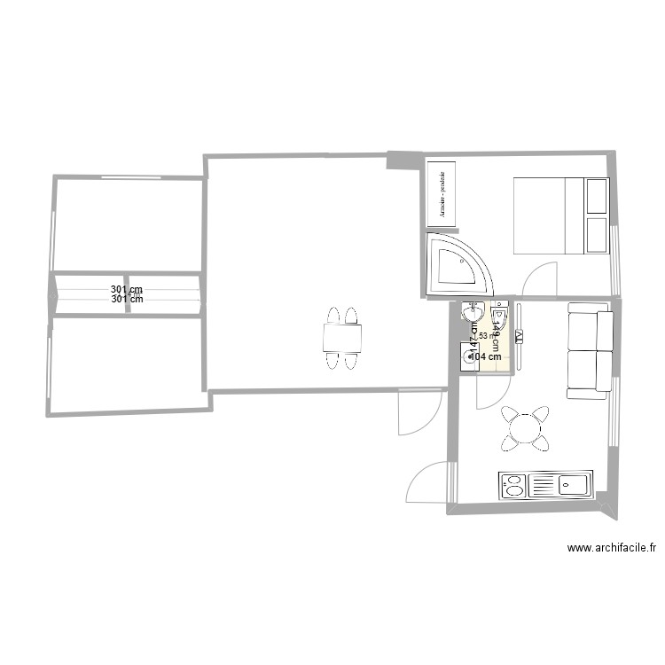 shamai 12 g. Plan de 2 pièces et 4 m2