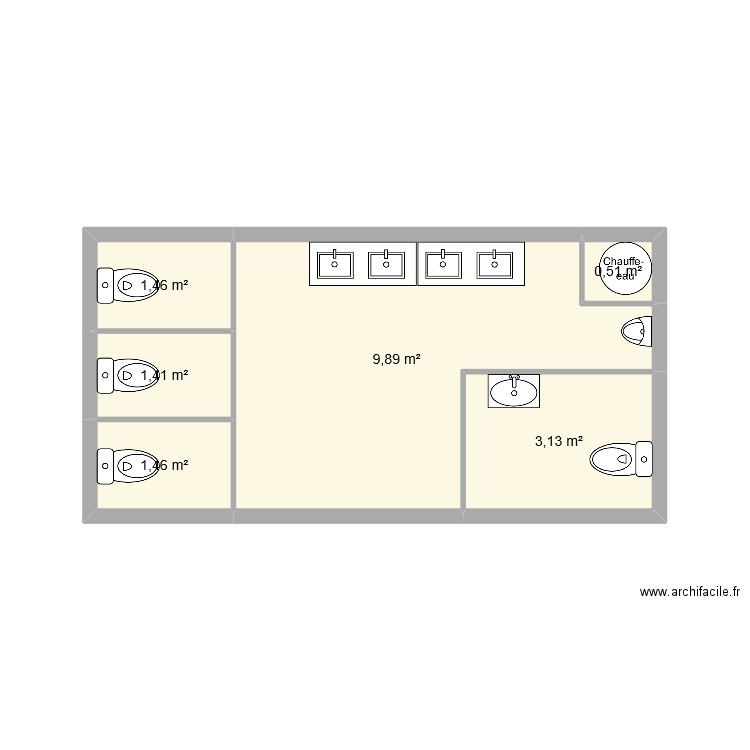 Plan pod sanitaires. Plan de 6 pièces et 18 m2