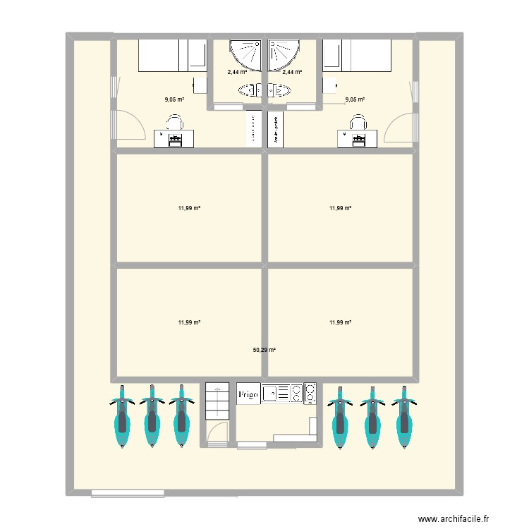 mimosas. Plan de 9 pièces et 121 m2