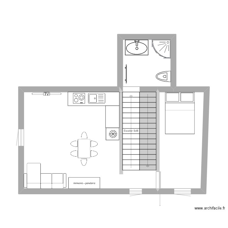 Appart M2. Plan de 1 pièce et 9 m2