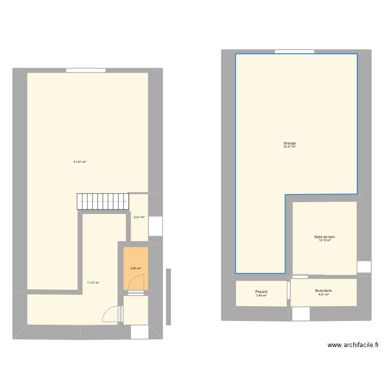 Grange. Plan de 8 pièces et 148 m2