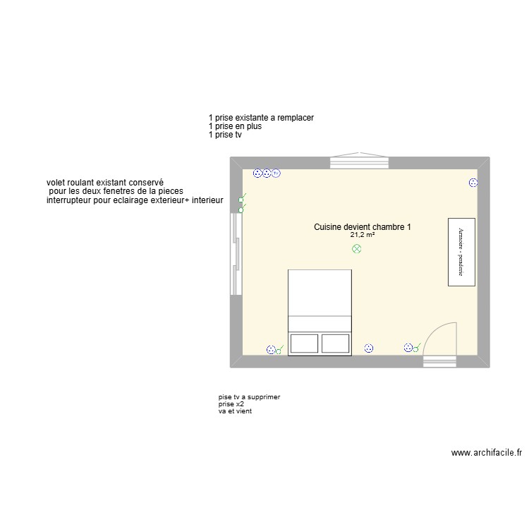 chambre 1a. Plan de 1 pièce et 21 m2