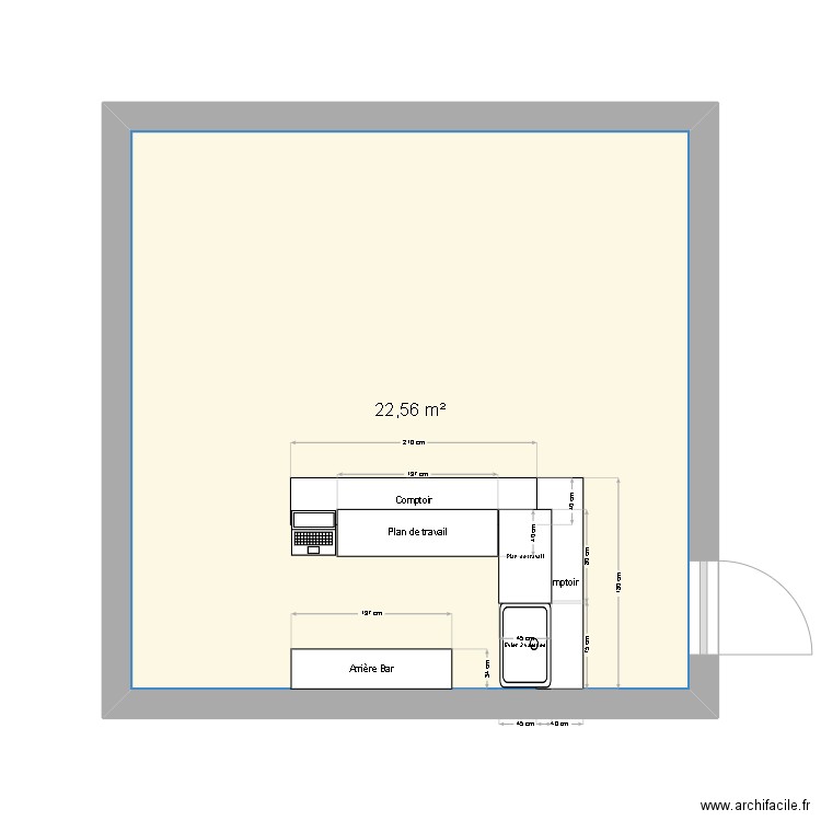 Projet bar. Plan de 1 pièce et 23 m2