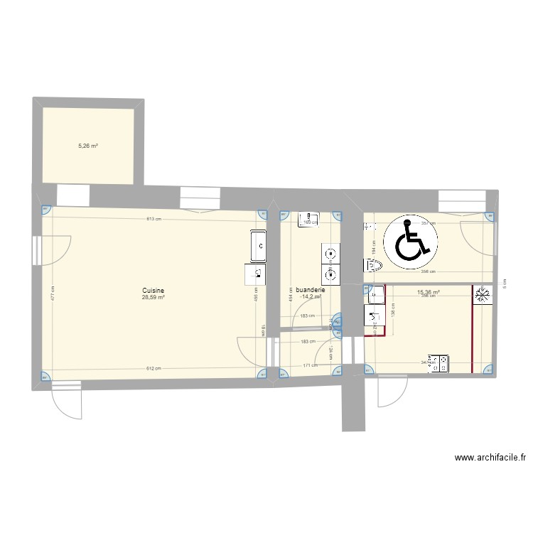 chiotte rdc version 2024 V1. Plan de 4 pièces et 57 m2