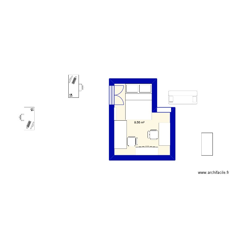 CHAMBRE PETITE . Plan de 1 pièce et 10 m2