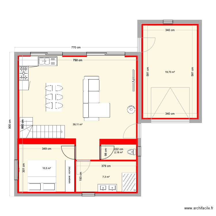 chalet puyvalador rdc . Plan de 5 pièces et 88 m2