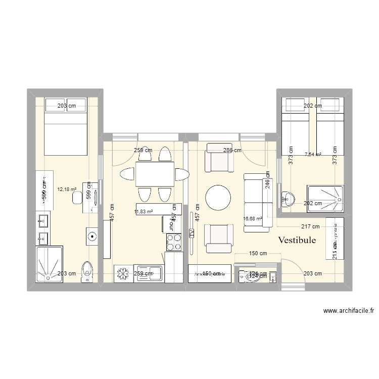 Coches pentes v4. Plan de 5 pièces et 49 m2