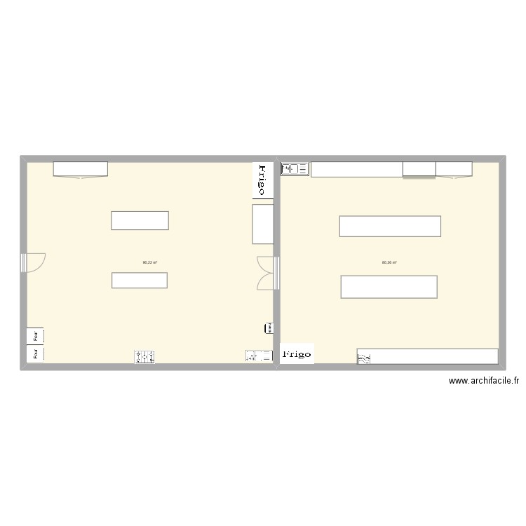 Atelier boulangerie et patisserie. Plan de 2 pièces et 170 m2