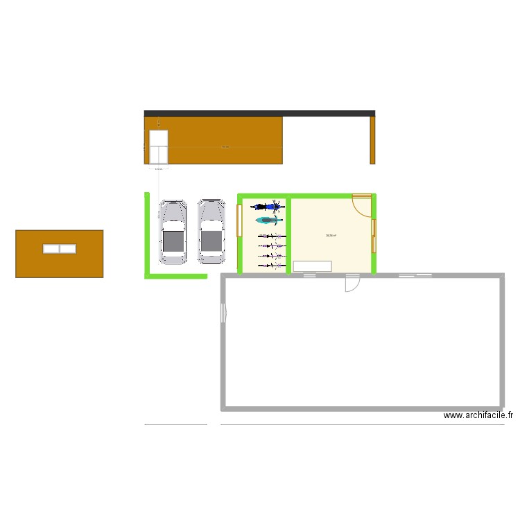 carport nous avec voiture. Plan de 2 pièces et 38 m2