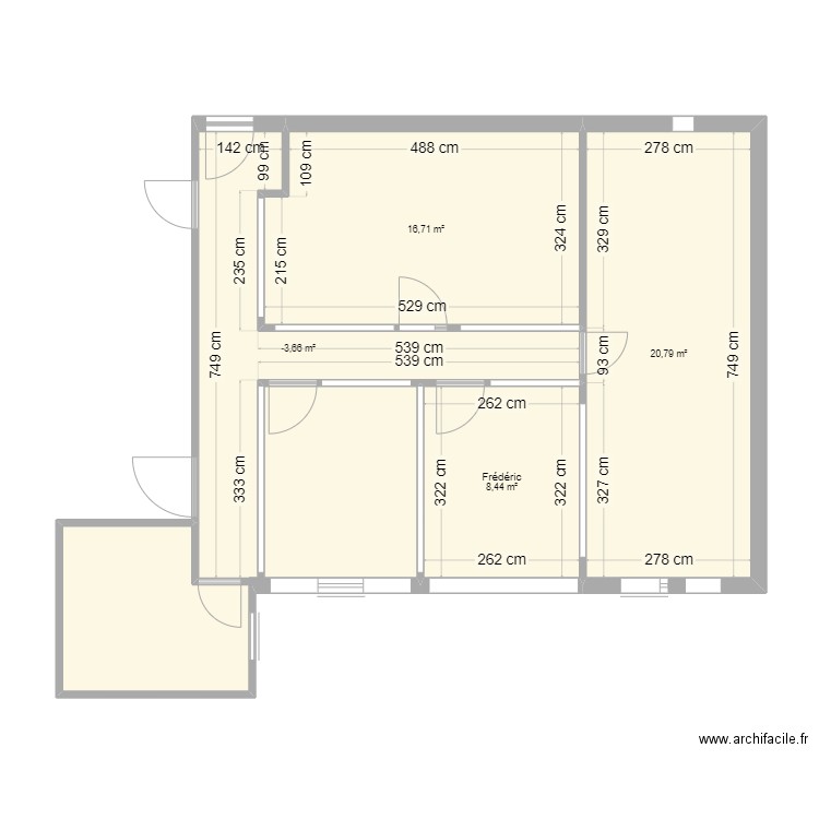 etage. Plan de 4 pièces et 58 m2