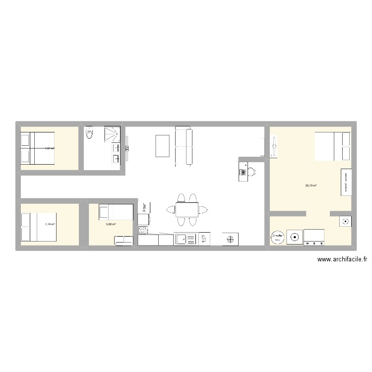 Maison rion. Plan de 4 pièces et 51 m2