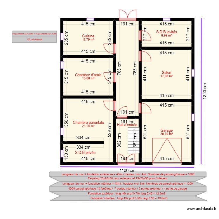 maison. Plan de 16 pièces et 147 m2