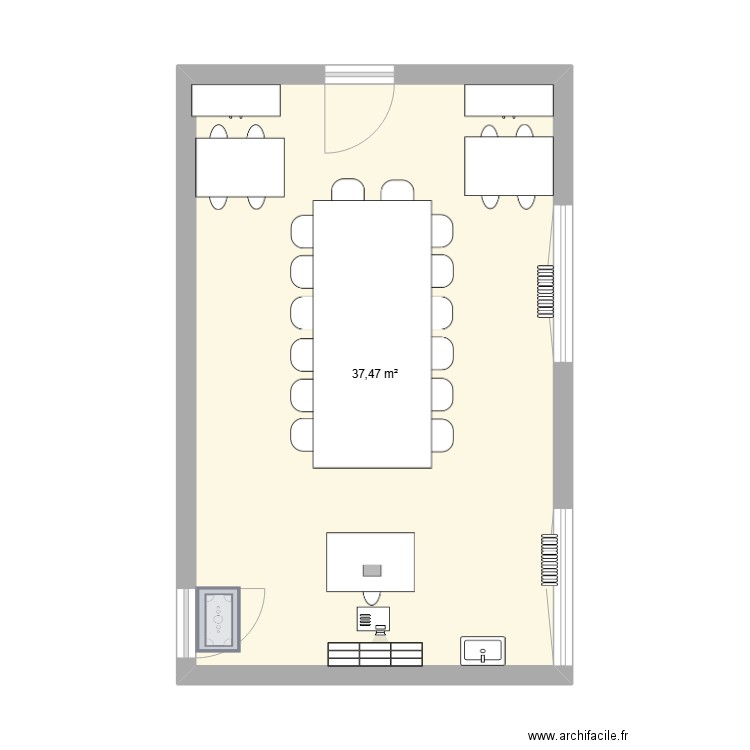 classe. Plan de 1 pièce et 37 m2