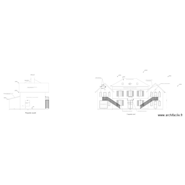 Façade sud et ouest projet 2. Plan de 0 pièce et 0 m2