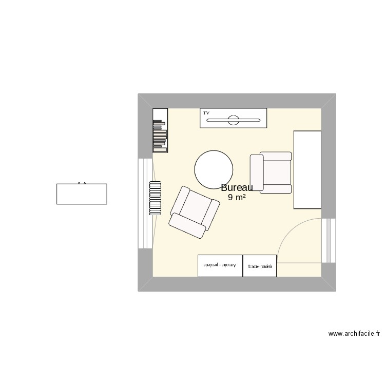 bureau. Plan de 1 pièce et 9 m2