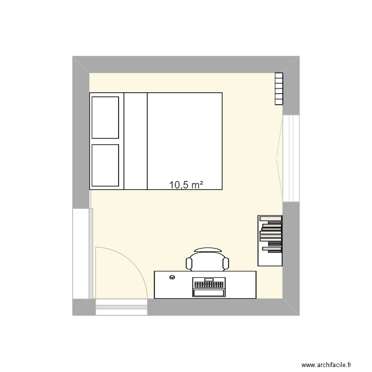 chambre Tom. Plan de 1 pièce et 11 m2