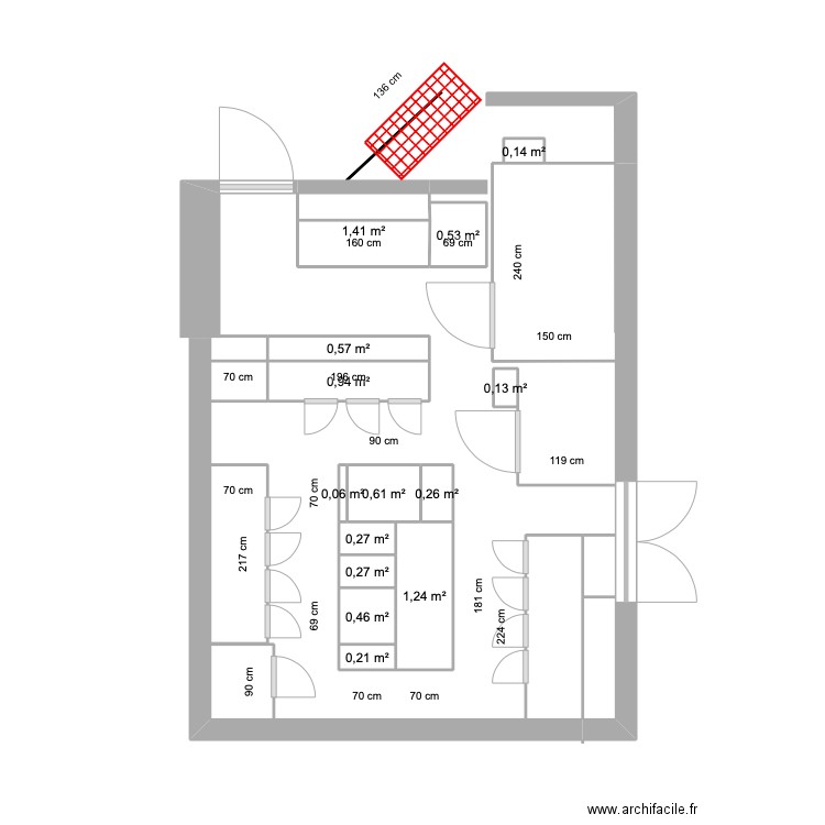 cuisine. Plan de 14 pièces et 7 m2