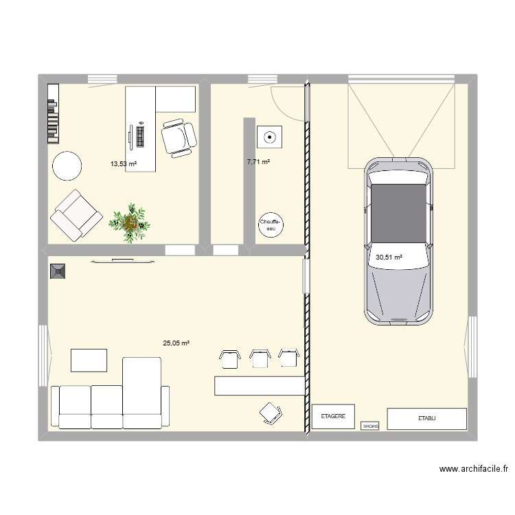 garage 1. Plan de 4 pièces et 77 m2