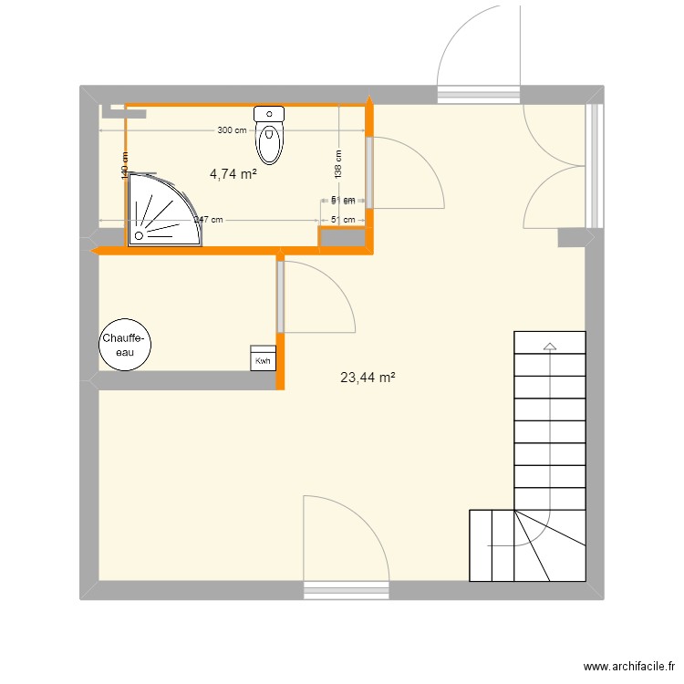 Buanderie. Plan de 2 pièces et 28 m2