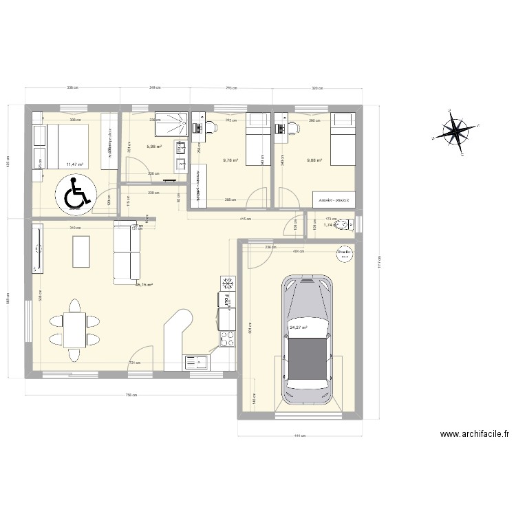 Maison carrée 3. Plan de 7 pièces et 108 m2