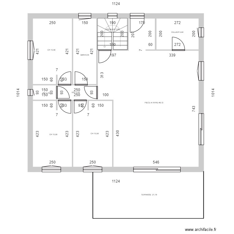 PIANTONI Régis RDC. Plan de 9 pièces et 98 m2