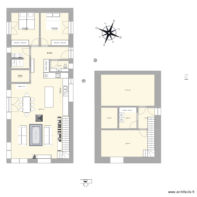 Maison longue 4. Plan de 11 pièces et 158 m2