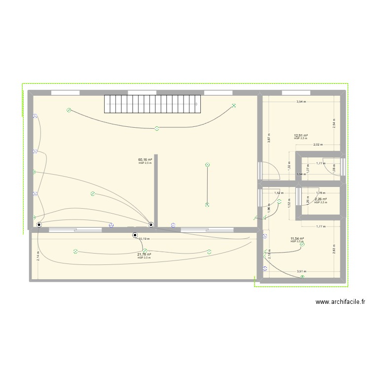 RDC 1. Plan de 5 pièces et 109 m2